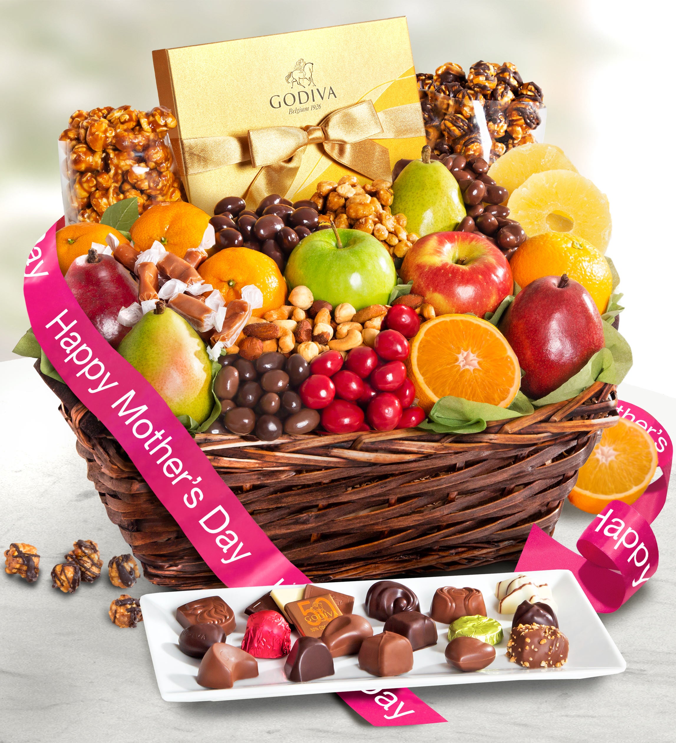 Mother's Day Godiva, Fruit, & Sweets Gift Basket
